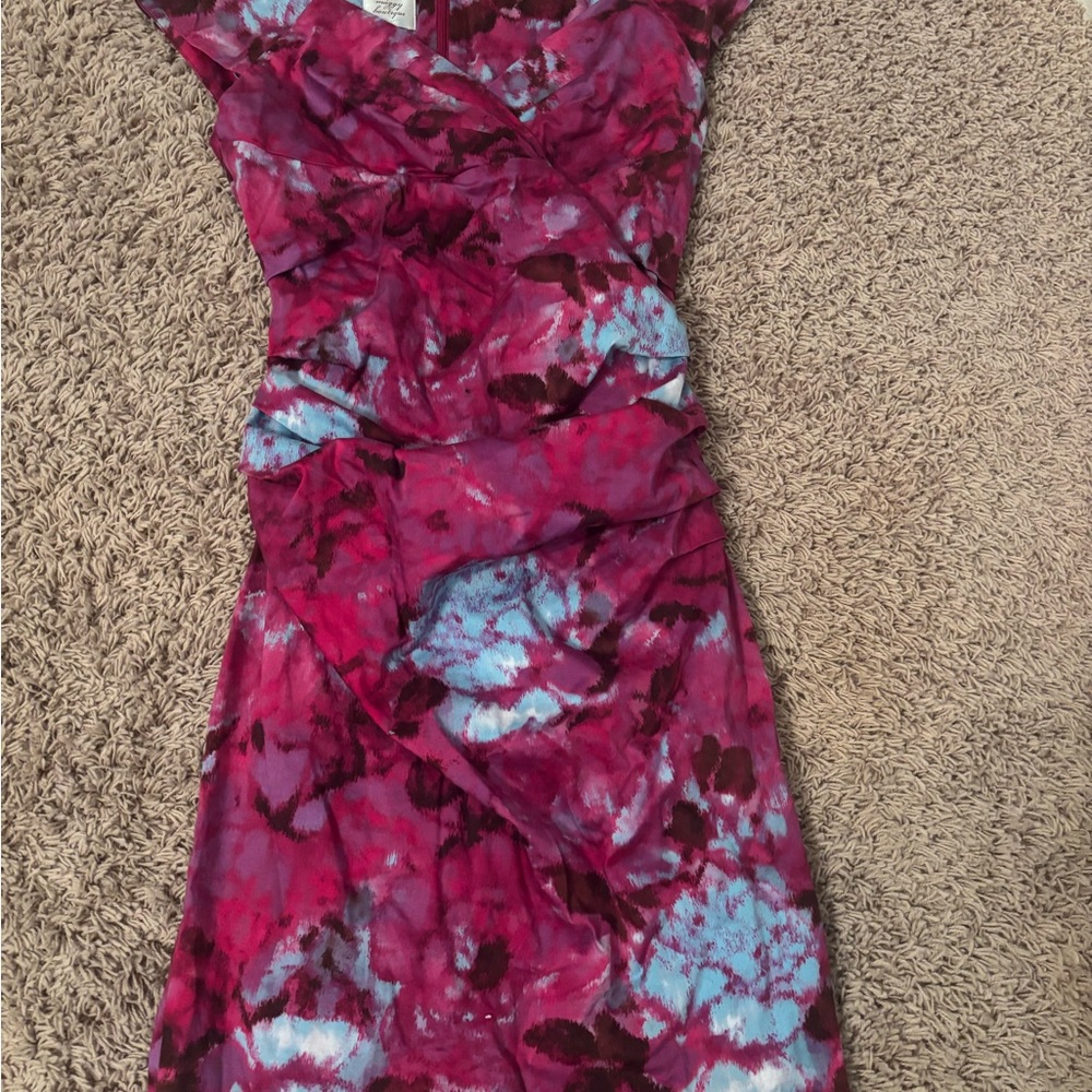 Suzi Chin Vibrant Pink and Blue Midi Dress